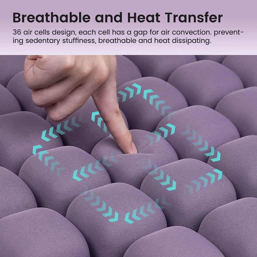 Press Inflatable 36 Air Cell Seat Cushion Ergonomic Breathable Chair Pad Adjustable Firmness for Office & Car Travel