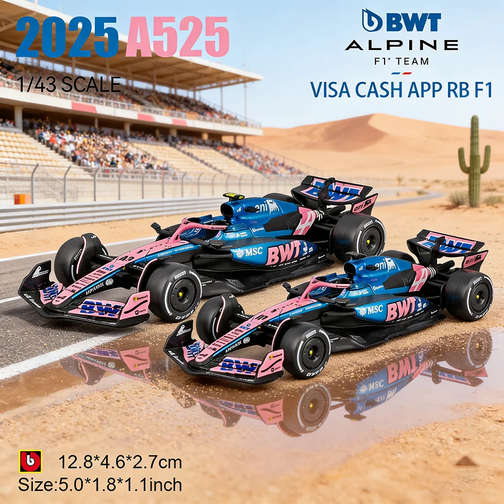 Bburago 1:43 2025 F1 Alpine A525 #10 Pierre Gasly #43 Franco Colapinto alloy car die casting model toy collection