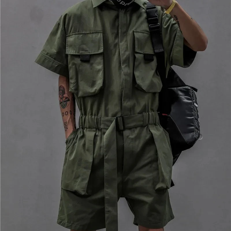 Overalls Men Cargo Pants Black Classic Overall Casual Jumpsuit Black Trousers Male Japanese Streetwear Techwear Summer