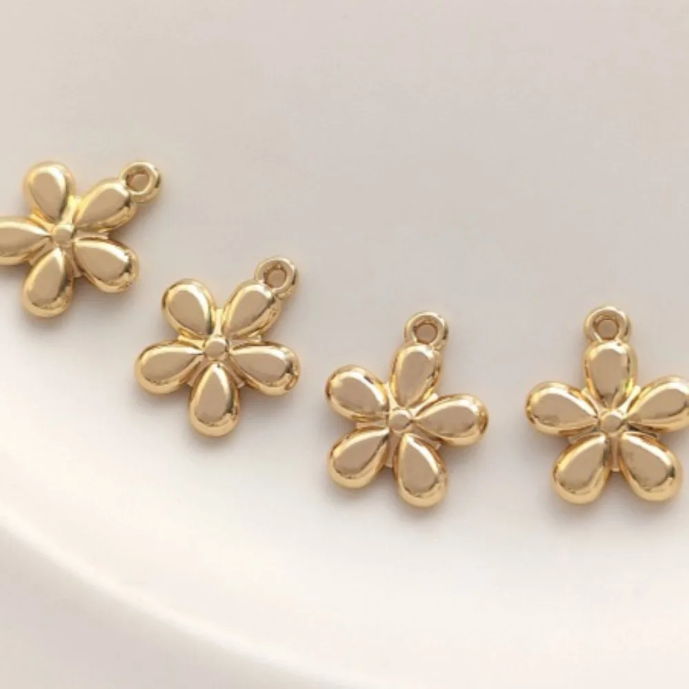 

1Pcs Copper Charms 14K Gold Color Smooth Flower Pendant Five-petaled Flower Single Pendant Handmad DIY Bracelet Earrings Jewelry