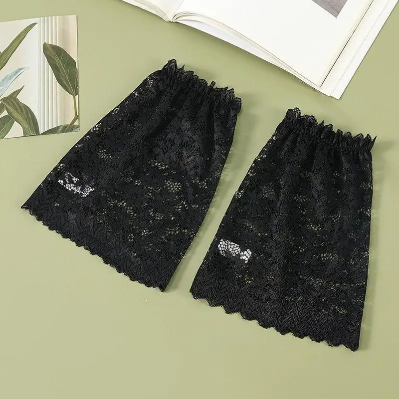 Soft Lace Sleeves Elastic Wrist Breathable Decorative Cuffs Solid Color Mesh Bell Sleeves For Casual Outfits