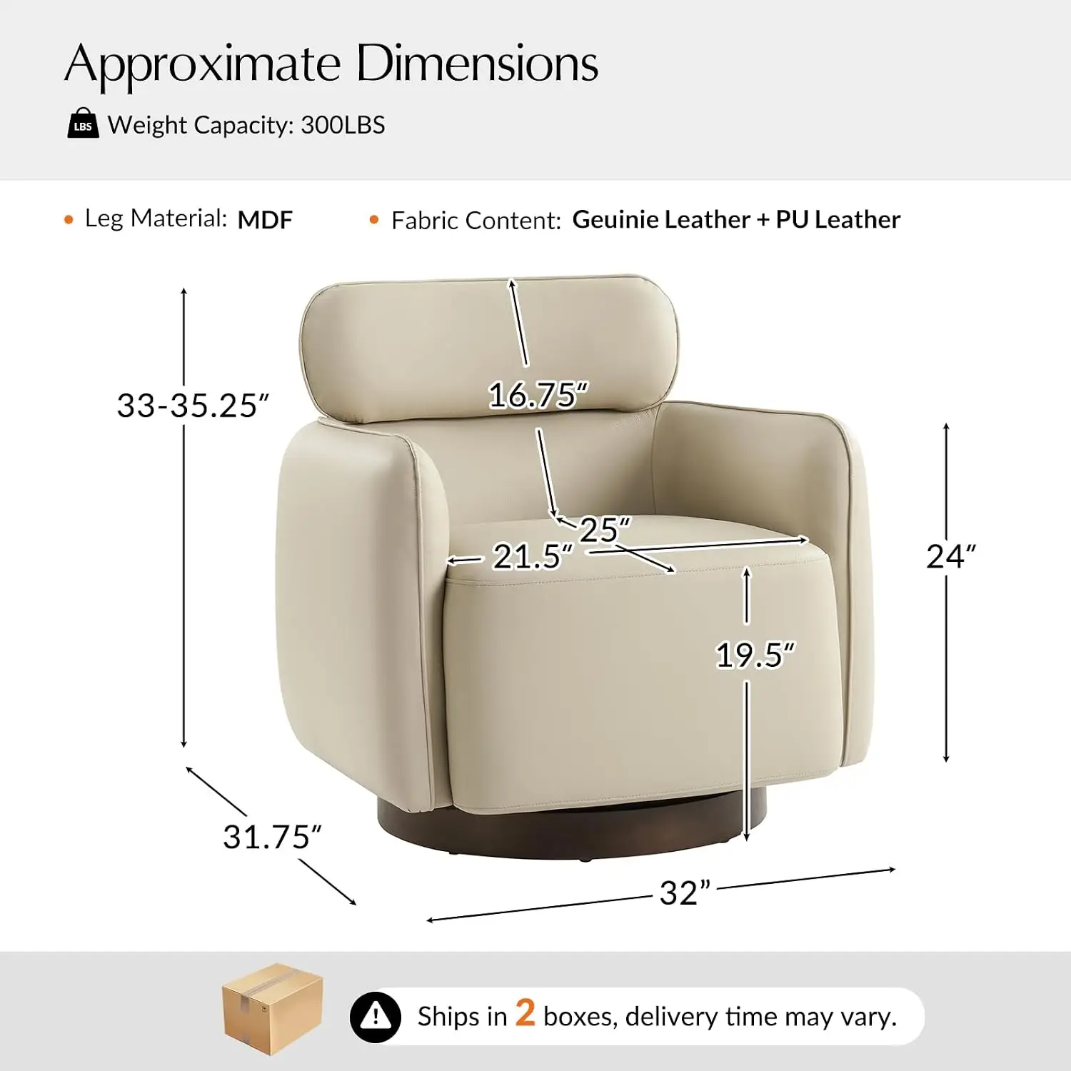Genuine Leather Swivel Rocker Chairs Set of 2, Swivel Rocking Barrel Chairs with Wooden Base, Modern Leather Accent Chairs for L