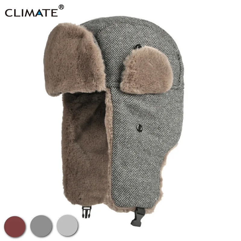 

CLIMATE Keep Warm Bomber Hat Windproof Ushanka Hat Winter Ear Face Protect Russian Pilot's Hats Fur Ski Warm Cap Hats for Winter