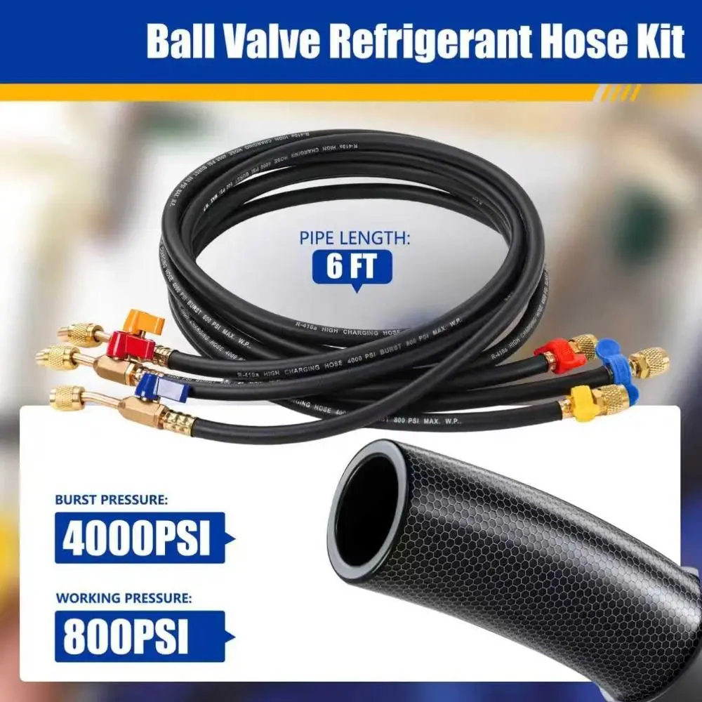 Rubber Charging Hose Set Fluorinated Tubes Fluoridation Detection Refrigerant Charging Hoses SAE Standard 4000psi Burst Pressure