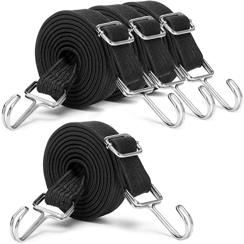 AFOURT – verstellbare Bungee-Seile mit Haken-Set, 2 m lange, flache, robuste Elastikbänder, mit verstellbarer Metallschnalle (4er-Pack) – Detail 4