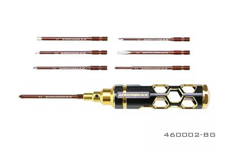 

Original Arrowmax AM-460002-BG Lightweight 1.5/2.0/2.5/3.0 Honeycomb Combo Quick Drive Tip Set Metric 7Pcs Black Golden RC tool