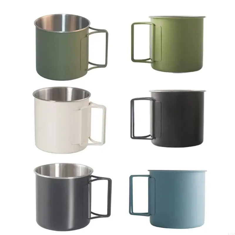 

K1KD 330ml Stainless Steel Outdoor Camping Cup Portable Foldable Handle Leak-Proof Hiking Cups Coffee Water Mugs Drinkware