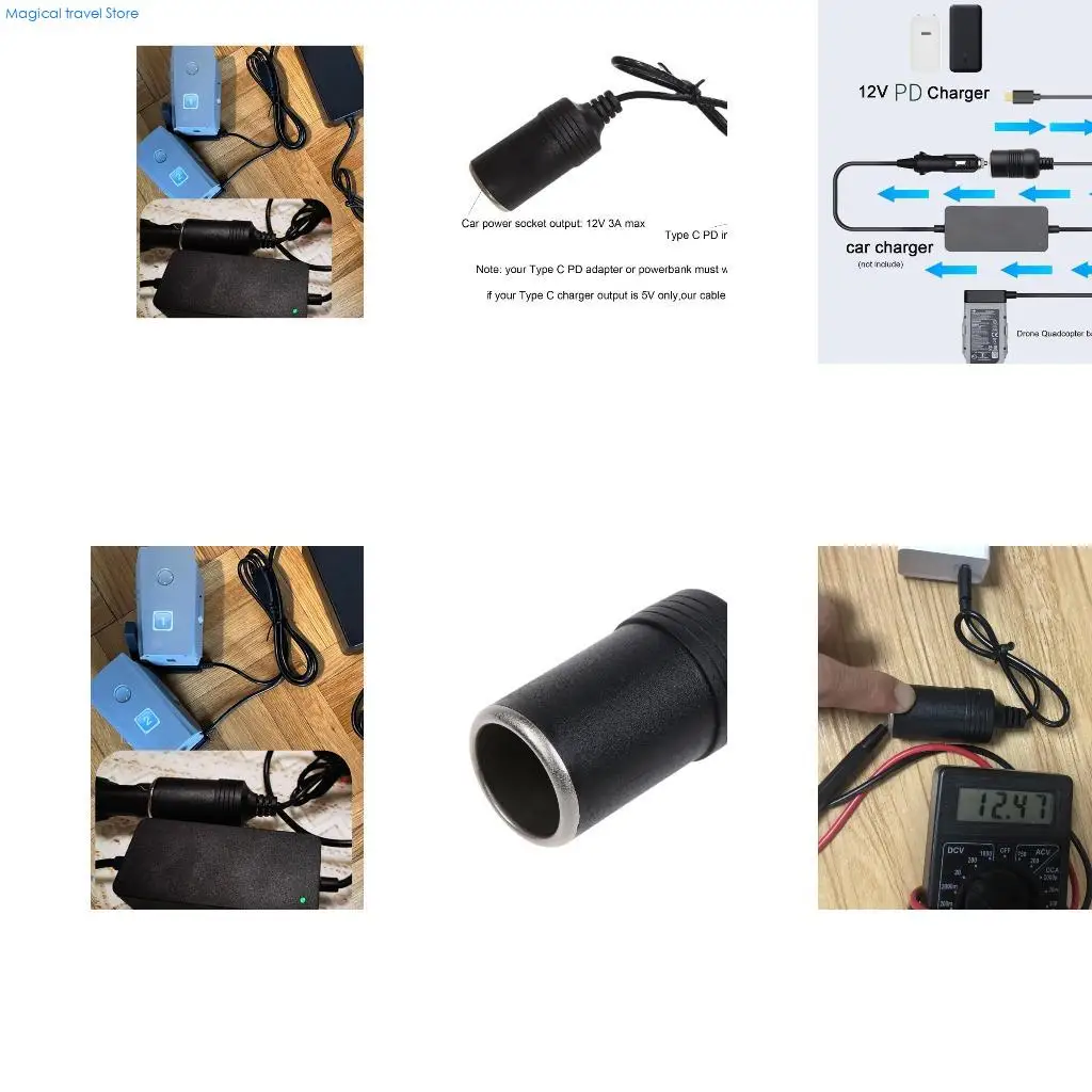 N2UB USB C to Car Cigarette Cable Converter 12V for Driving Recorder Car DVR
