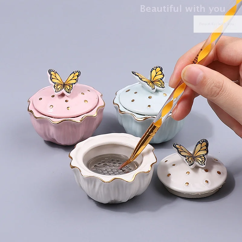 Butterfly Nail Brushes Washing Cup Water Cleaner Easy Cleaning Portable Brush Mesh Layers Washer For Nail Art Sequins Nail Tools