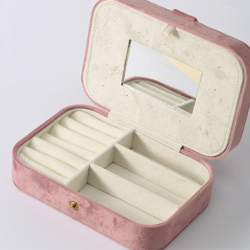 Jewelry Box Large Capacity Velvet Exquisite Stone Travel Jewelry Box Multi Compartment Solid Color Jewelry Storage Box