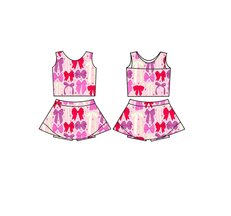 Boutique children's clothing sets tank top paired with safety shorts short skirt floral fruit bow print custom