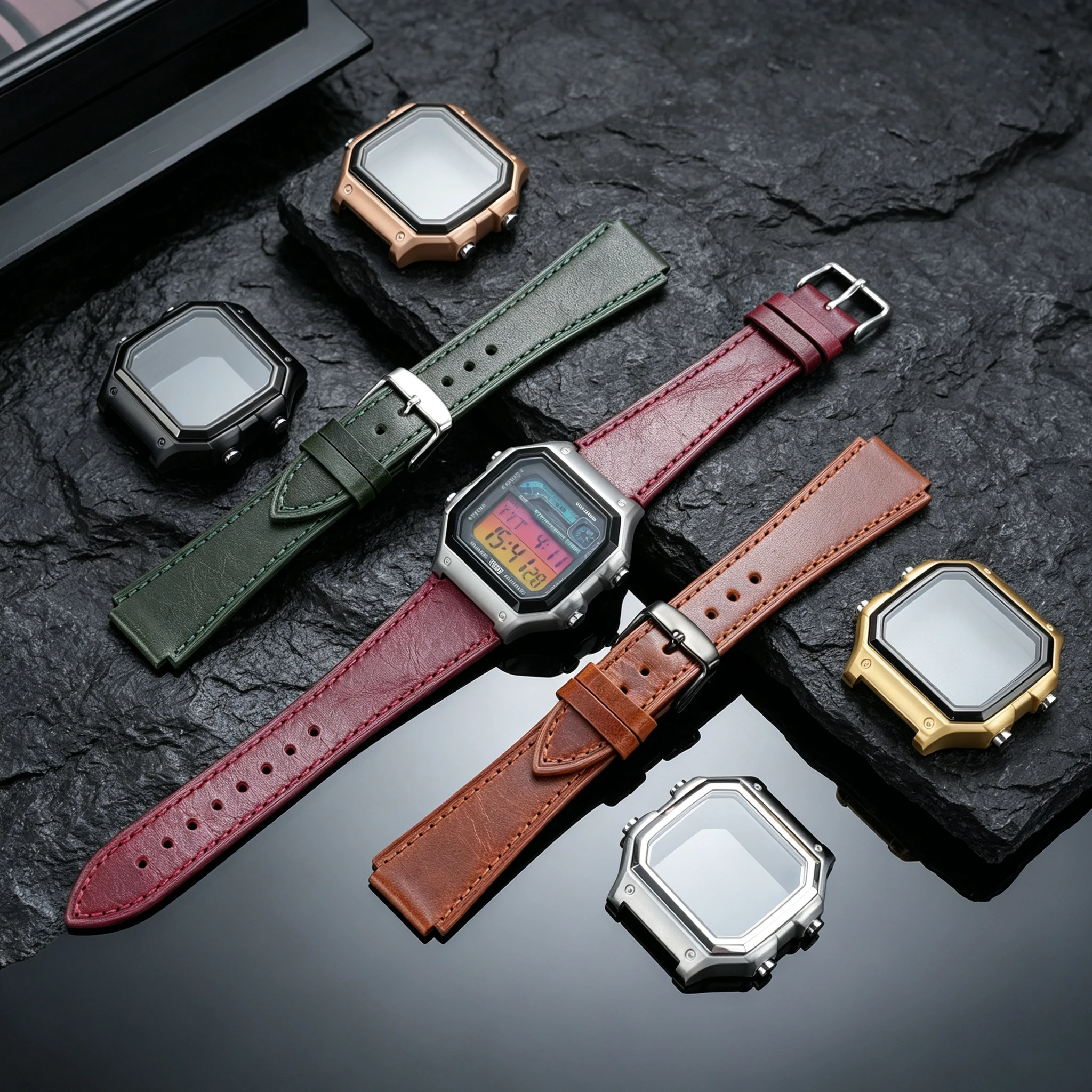 Stainless Steel Case & Retro cowhide Strap Mod Kit For Casio AE-1200WH AE-1300 WS‑1600H Upgrade Modified Watch Replacement Parts