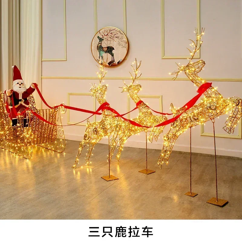 Christmas decoration, shining deer, pulling cart, iron art, flying deer, sled, reindeer, elderly ornament, iron tree