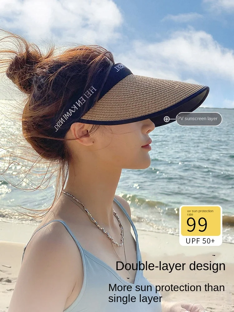 Sun Protection Hat Women's Summer UV Protection Big Brim Beach Sun-Proof Grass Biking Face-Covering