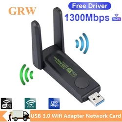 Adaptador WiFi USB 1300 de 3,0 Mbps, tarjeta de red inalámbrica de doble banda 2,4/5,0 Ghz, receptor externo, Dongle WiFi para PC/portátil/escritorio