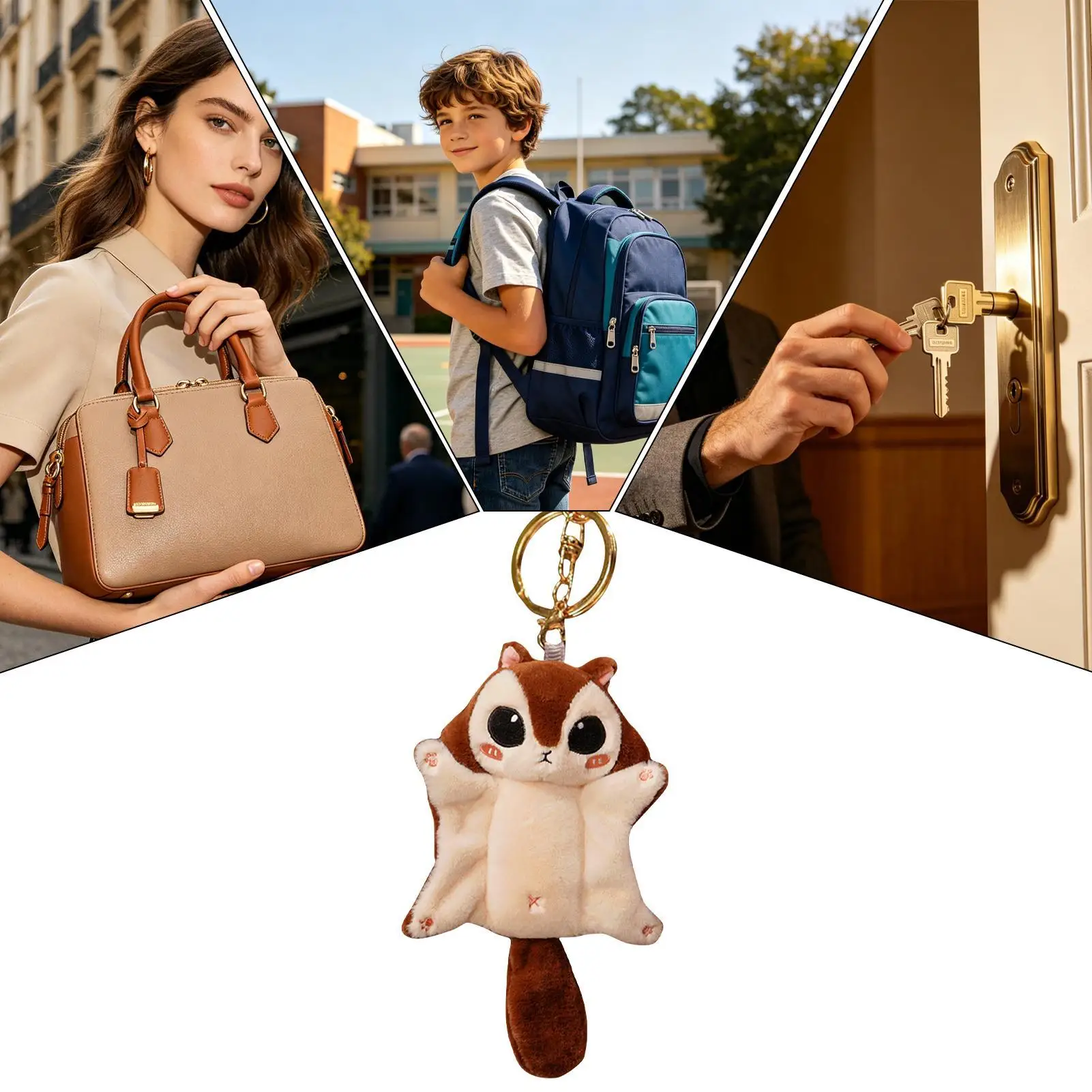 Squirrel Keychain Soft Portable Keyring Pendant Plush Flying Squirrel Keychain For Handbags Backpacks Purses Phone Case Family