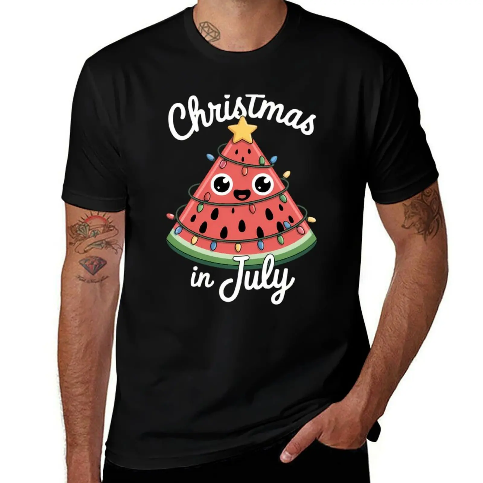 

Christmas In July Watermelon Fruit Summer Hawaiian Xmas T-Shirt plain cheap stuff plus sizes luxury clothes men