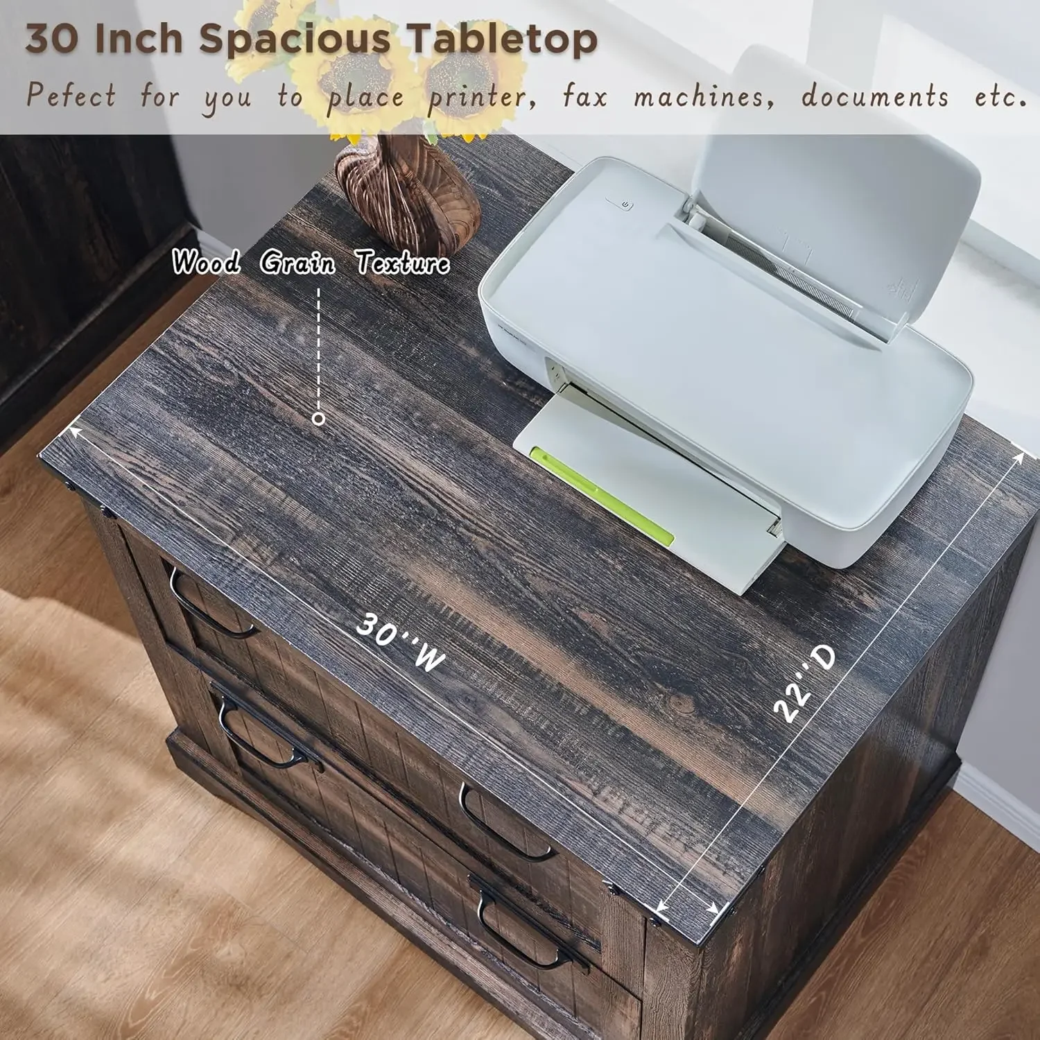 File Cabinet with 2 Drawers, Farmhouse 30" Filing Cabinets with Hanging File Folders for A4/Letter/Legal Size Documents,Office