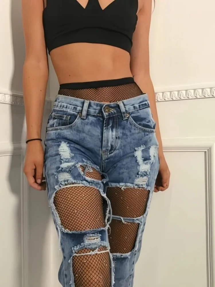 Sommer Fishnet Weiße Strumpfhosen Diamant Strumpfhosen für Frauen Sexy Glänzende Netz Strumpfhosen Weibliche Dünne Strass Mesh Nylon Strümpfe Collan – Detail 11