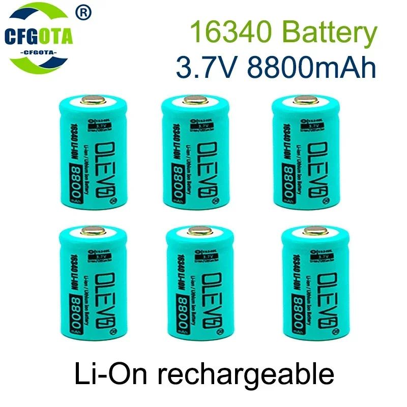 Bateria recarregável Li-ion para lanterna LED, carregador de parede de viagem, 3.7V, 16340, 8800mAh, CR123A