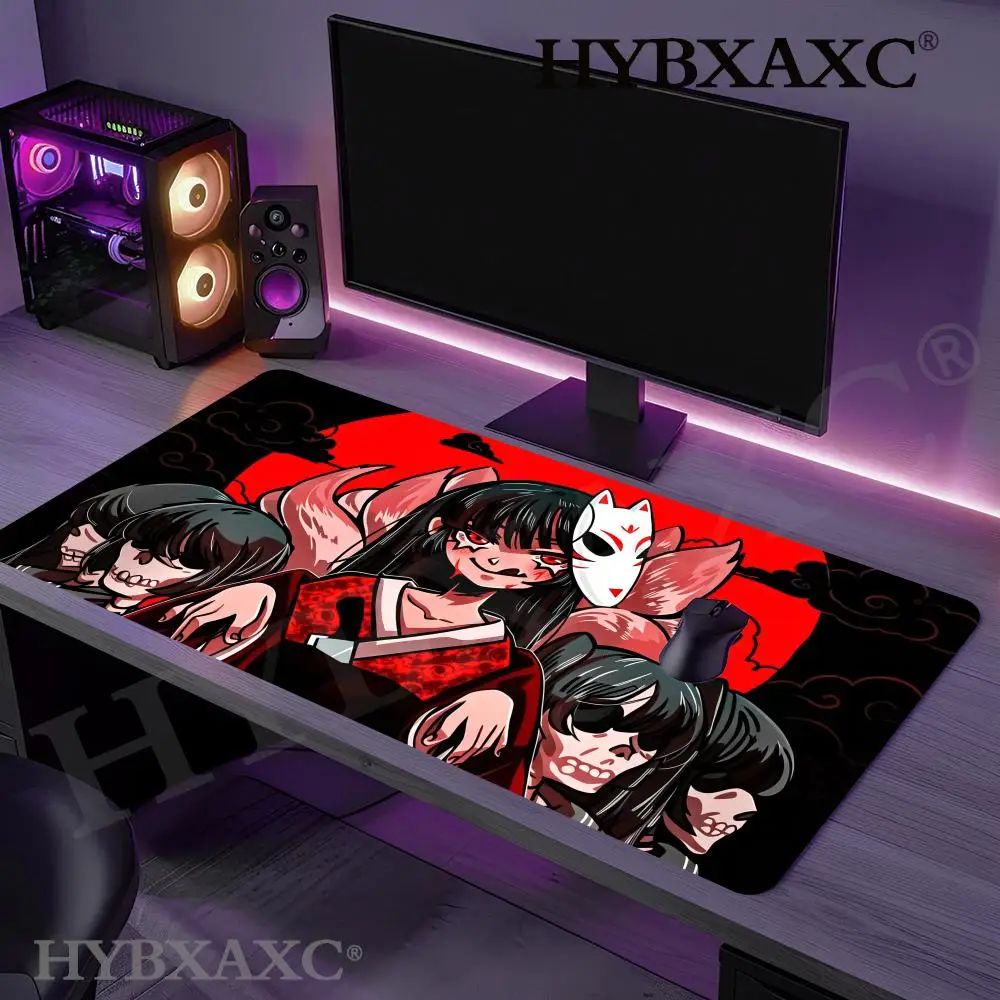 

HYBXAXC Creepy Kitsune Mask Anime Girl Mouse Pad Rubber Desk Mat for Gaming Office Mousepad with Stitched Edges