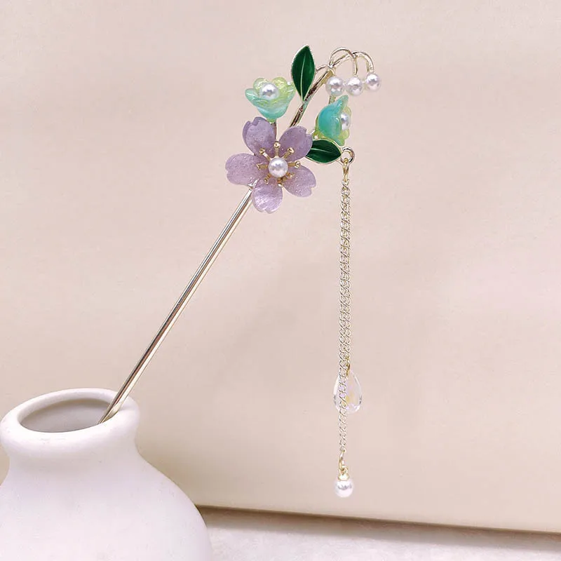 

Высококачественные и нишевые заколки для волос с кисточками и фиолетовыми цветами, элегантные женственные заколки для волос, головные уборы с заколками для волос в древнем стиле