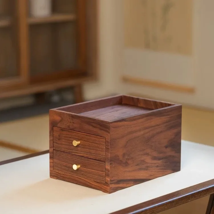 Ореховый настольный двухслойный крыльцо, небольшой ящик, бытовой ящик из цельного дерева, ящик для хранения чая, торта, ювелирные изделия, маленькое хранилище