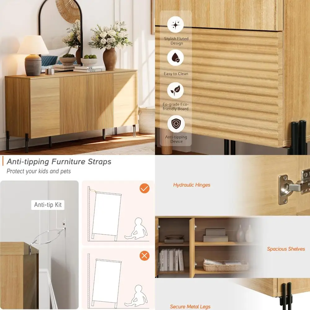 

Fluted Design Buffet Cabinet with Storage