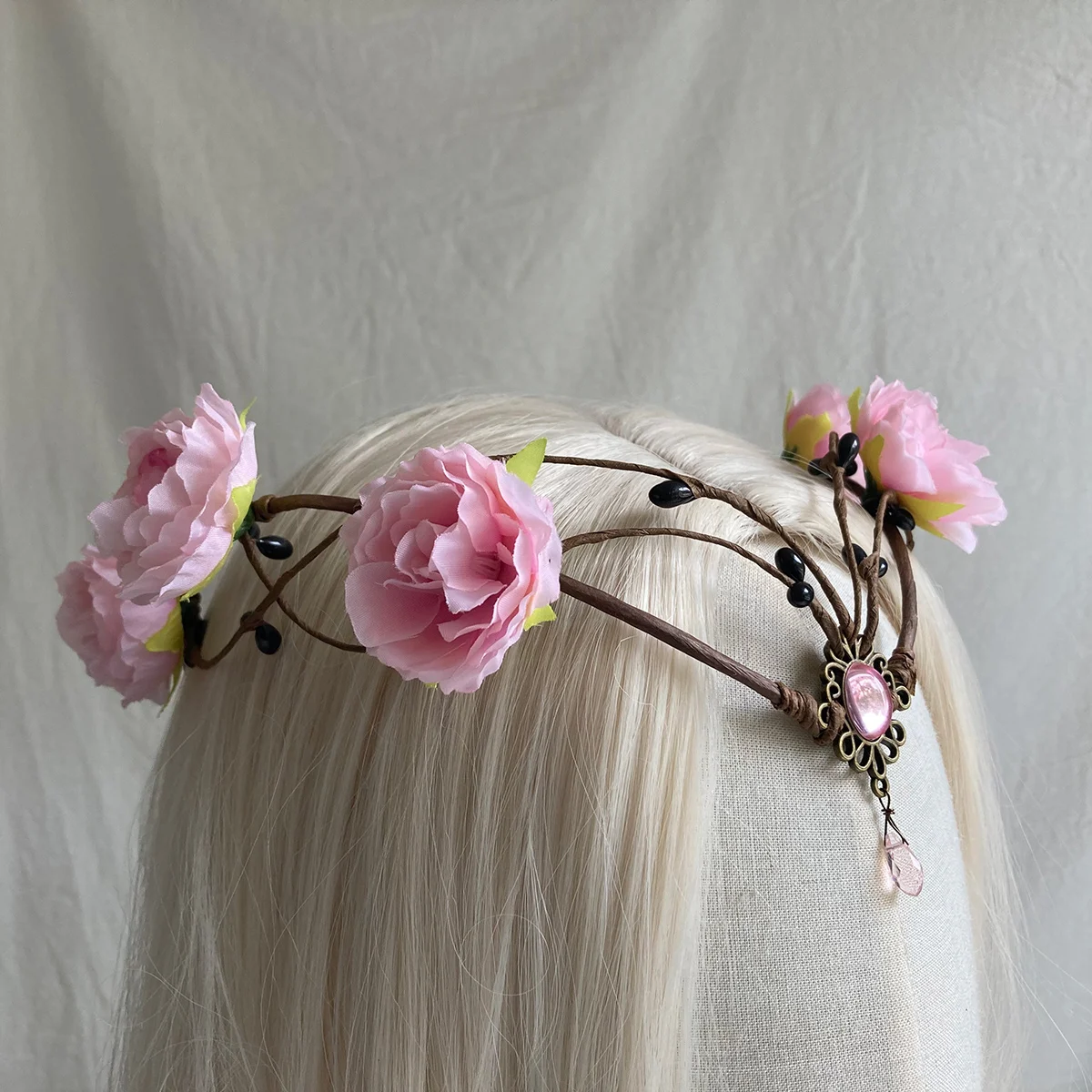 Pink floral wedding headpiece Forest Woodland Flower Tiara  display picture 3
