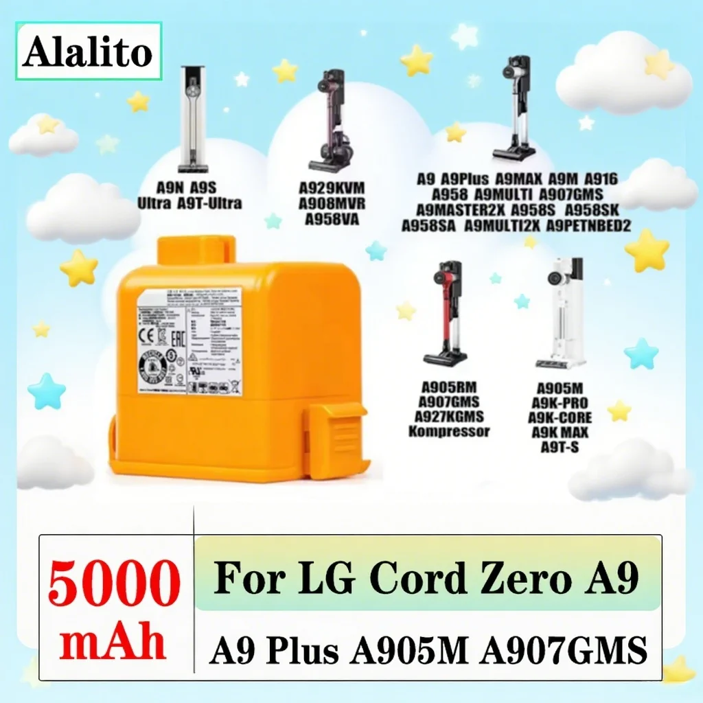 Аккумулятор для пылесборника большой емкости 5000 мАч для LG A9, EAC63758601 EAC63382204 EAC63382201 EAC63382202 EAC63382205 EAC63382208
