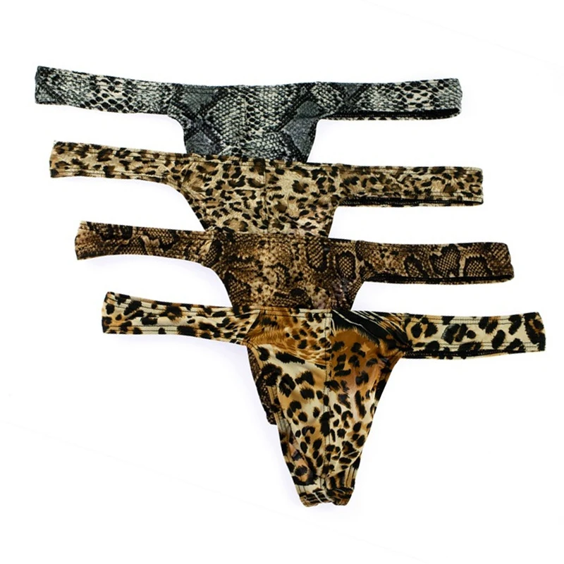 4PCS Underwear Men's Thongs Bikini Sexy Low Waist Printed Leopard Snake Pattern G-String Underpants Calzoncillos Jockstrap
