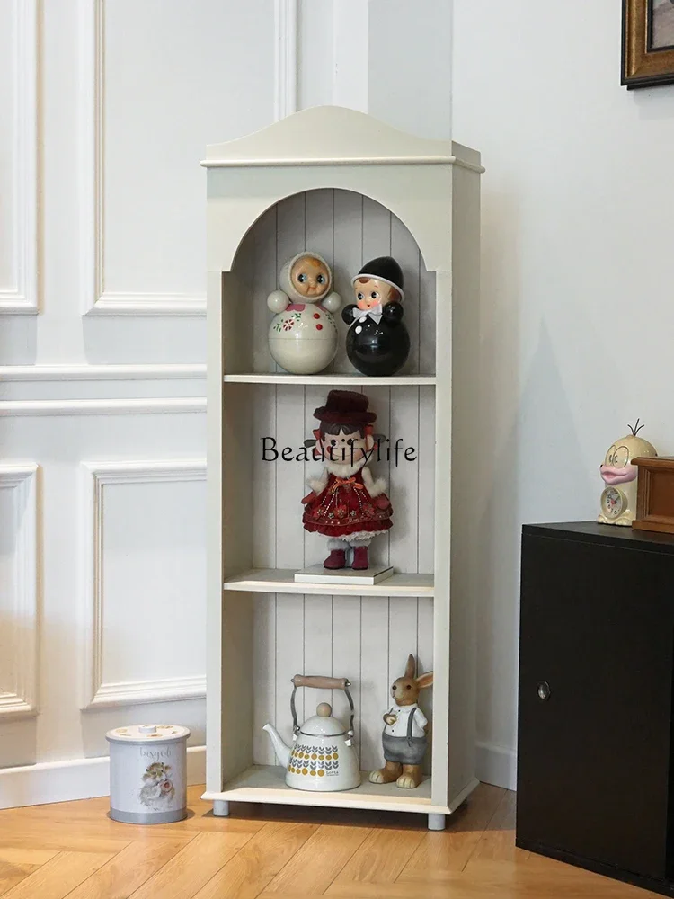 

ls 18Arched Bookcase for Study and Living Room, Cream Style Bedroom Storage, Vintage Display Cabinet