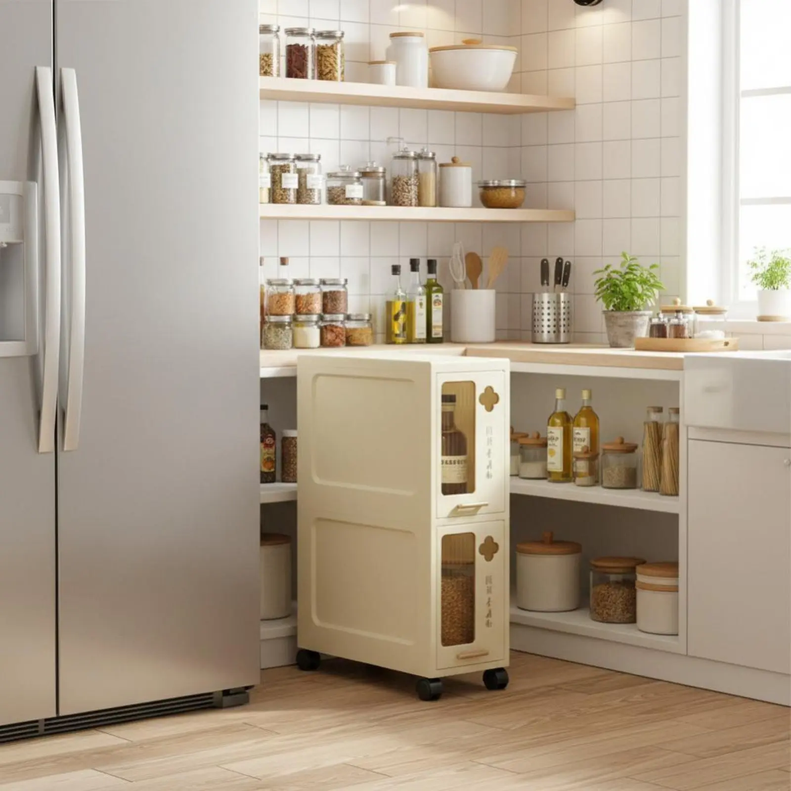 狭いスペースに最適な4段式ローリング収納、省スペーススリムローリングトロリー、学生や浴室に最適、移動が簡単