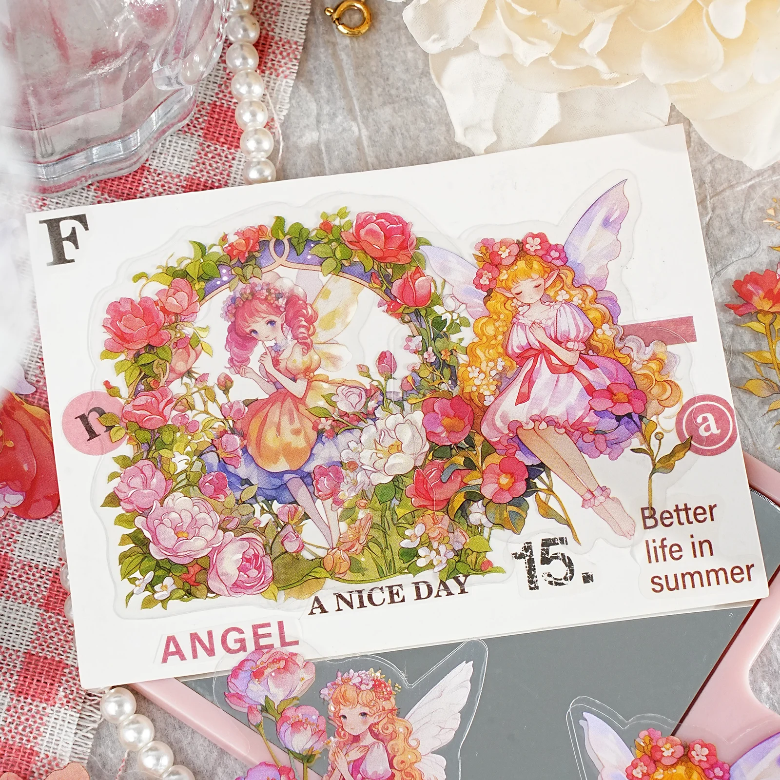 Etori Life Dreamy Flower Spirit Różowe Naklejki z Motywem Elfów Ogrodowych, DIY Scrapbook, Notatnik, Naklejki na Telefon, Papierowe Torby na Prezenty, Artykuły Szkolne, Naklejki dla Dzieci