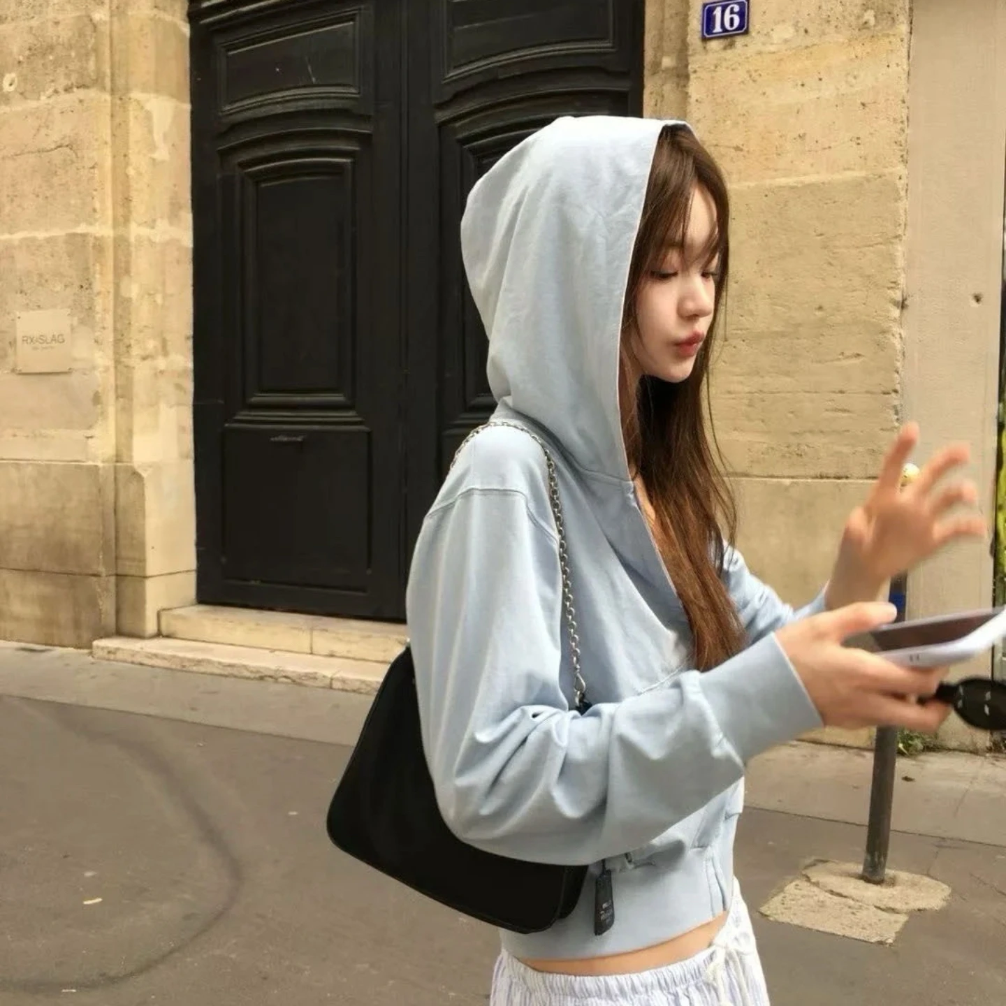 Simple Hooded Zipper Sweatirt Jaet Casual Pants Set Organic Cotton Long Sve ort Length Zipper Closure Pure Color Wom...