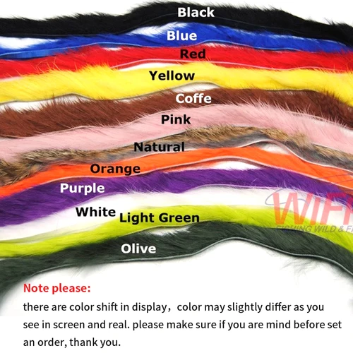 Imagen 2 del producto WIFREO 12 Uds tiras de pelo de conejo de corte Vertical piel de conejo auténtica para atado de moscas serpentinas Zonker/material de fibra de doblaje de liebre