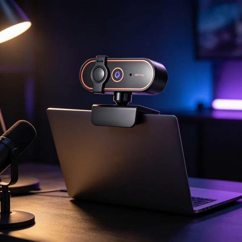 Drive-Free USB Web Camera with Privacy Dual Noise Cancelling Microphone Desktop Laptop Webcam for Online Class Video Conference