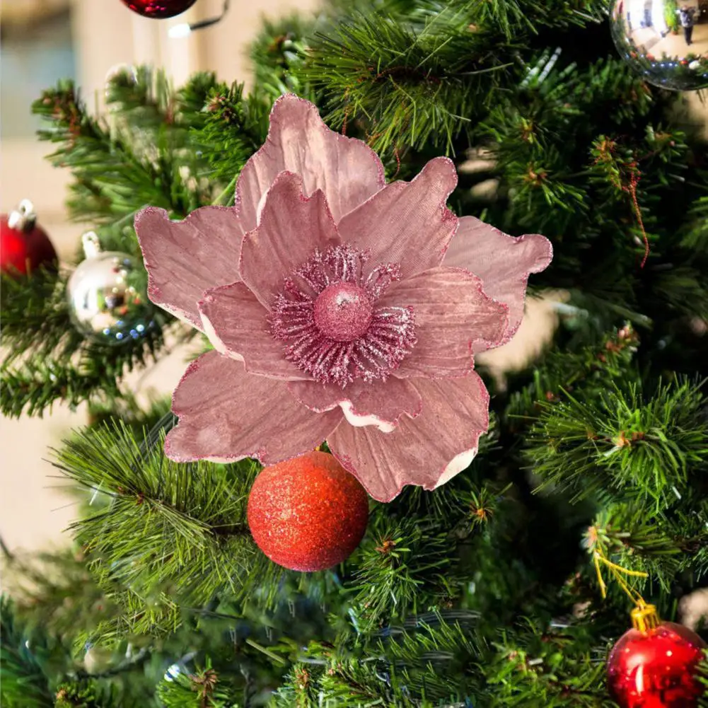 أزهار عيد الميلاد ذات الألوان الغنية، زينة زهور اصطناعية لعيد الميلاد، زهرة اصطناعية لامعة احتفالية يمكنك صنعها بنفسك لعيد الميلاد