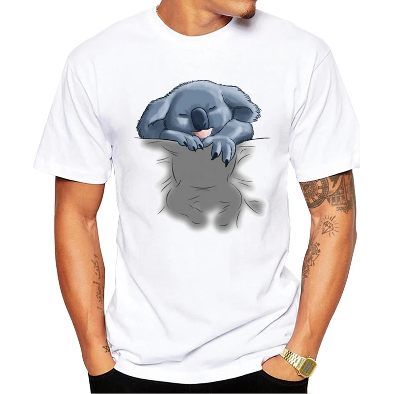 Men's Novelty Customied Streetwear T Shirt Summer Basic Boy Tee Shirts Fashion Cute Koala/ Pug Sleeping T-shirt