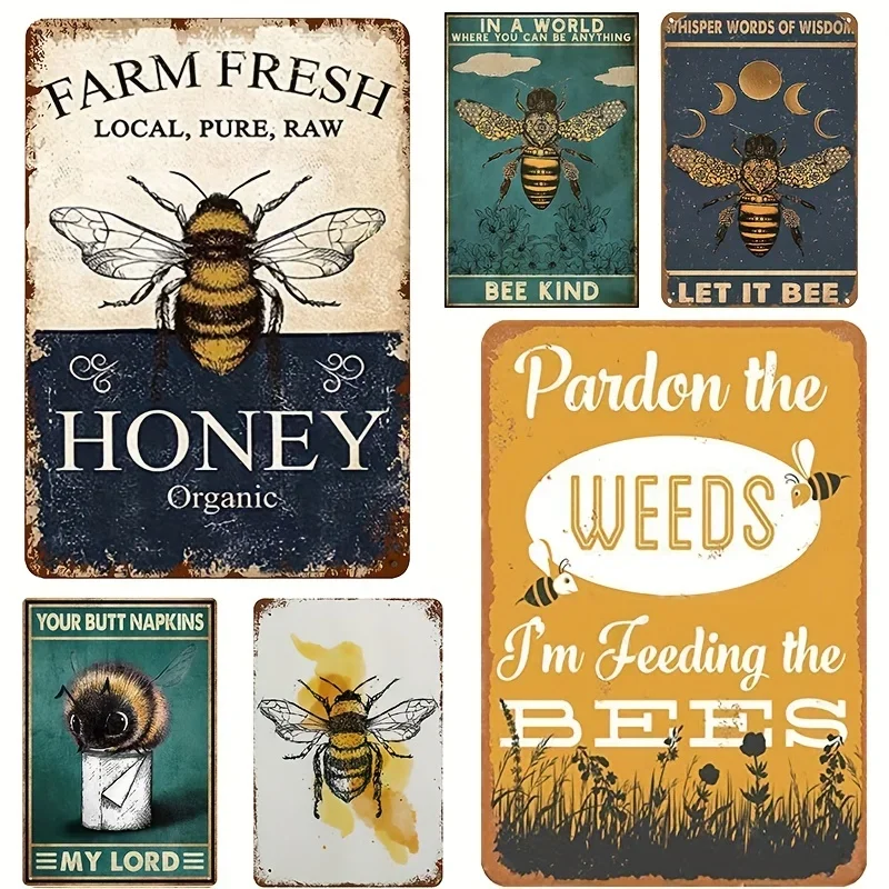 

Farm Fresh Bee Honey, I'm Feeding The Bees, Whisper Words of Wisdom Let It Be Bees, Vintage Wall Decor Metal Poster Tin Sign