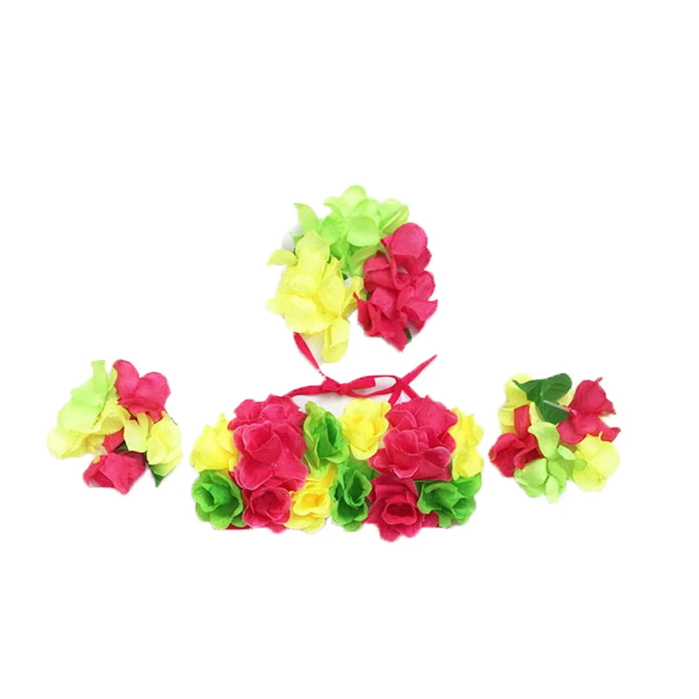 5 قطعة هاواي الاستوائية حولا تنورة مجموعة 40 سنتيمتر ملابس رقص هاواي اكسسوارات الحفلات زهرة أساور عقال الصدرية