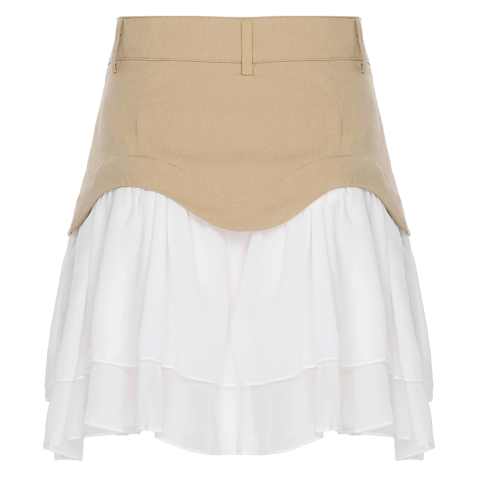 Femmes élégantes Mini jupe 2 couches plissée en mousseline de soie Patchwork jupe pour les vacances décontractées quotidiennes écolière jeune Mini jupes