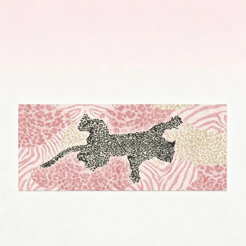 VIKAMA Pink Leopard Print Animal Print Soft Carpet Anti Slip Washable Long Foot Pad, Retro Glam Style Indoor Home Decoration