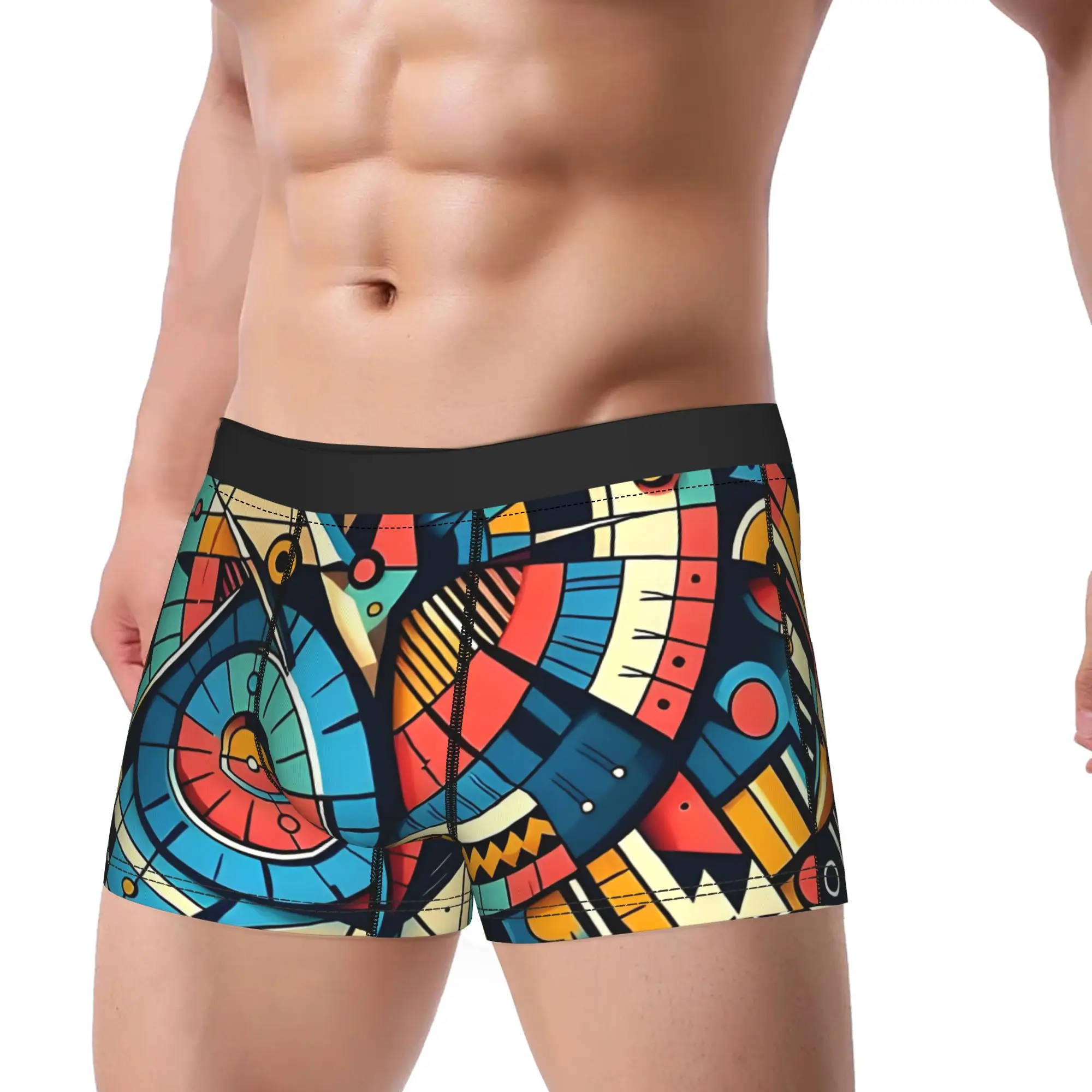 Abstract Geometric Patterns Triangles Circles Squares Underpants Breathbale Panties Men's Underwear Abstract Print Shorts Boxer