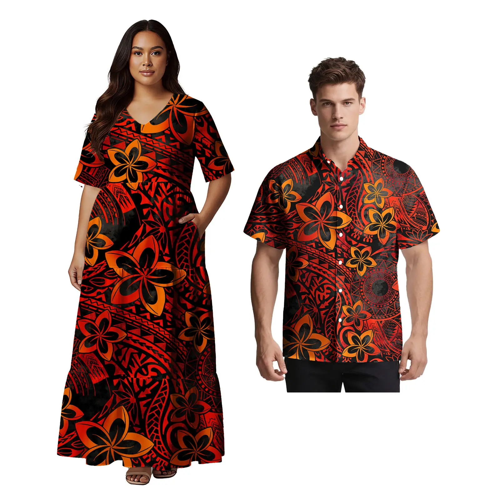 مخصص حسب الطلب ملابس مريحة ساموا التصميم الكلاسيكي فستان نسائي هاواي ألوها الرجال قميص بولينيزيا مجموعات من الأزواج