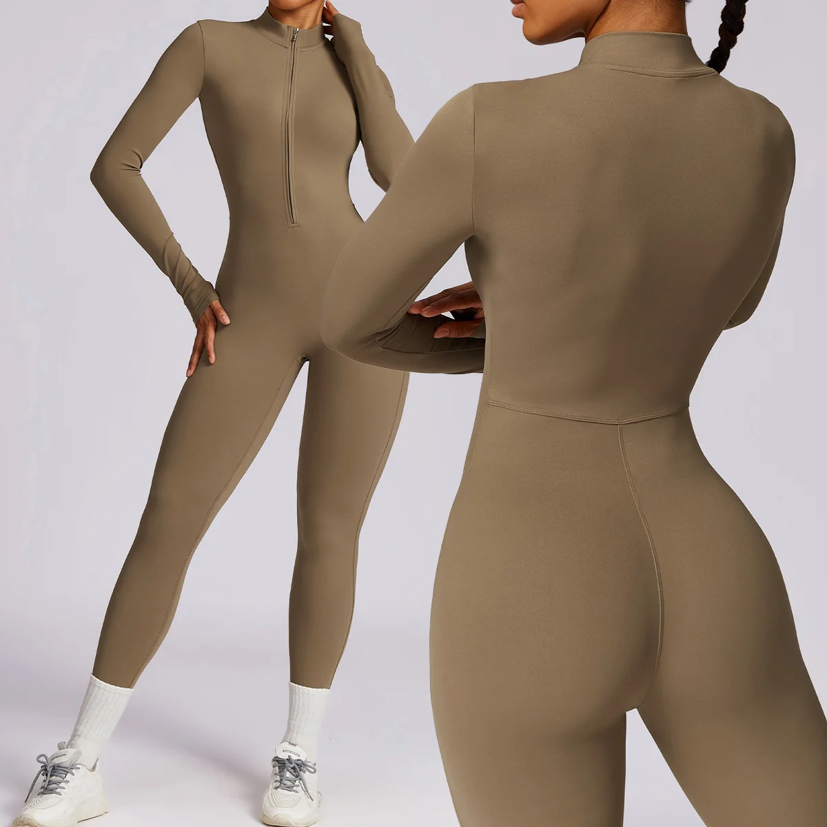 Women One-piece Yoga Jumpsuit Sports Overalls Long-sleeved Gym Clothing Fitness Suits Sportswear High Elastic Cycling Bodysuit