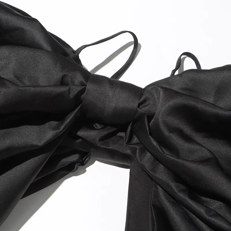 GetSpring النساء كاميس 2024 الخريف موضة كبيرة القوس تصميم عارية الذراعين حمالة أكمام الدبابات السوداء كل مباراة مثير بروتيل