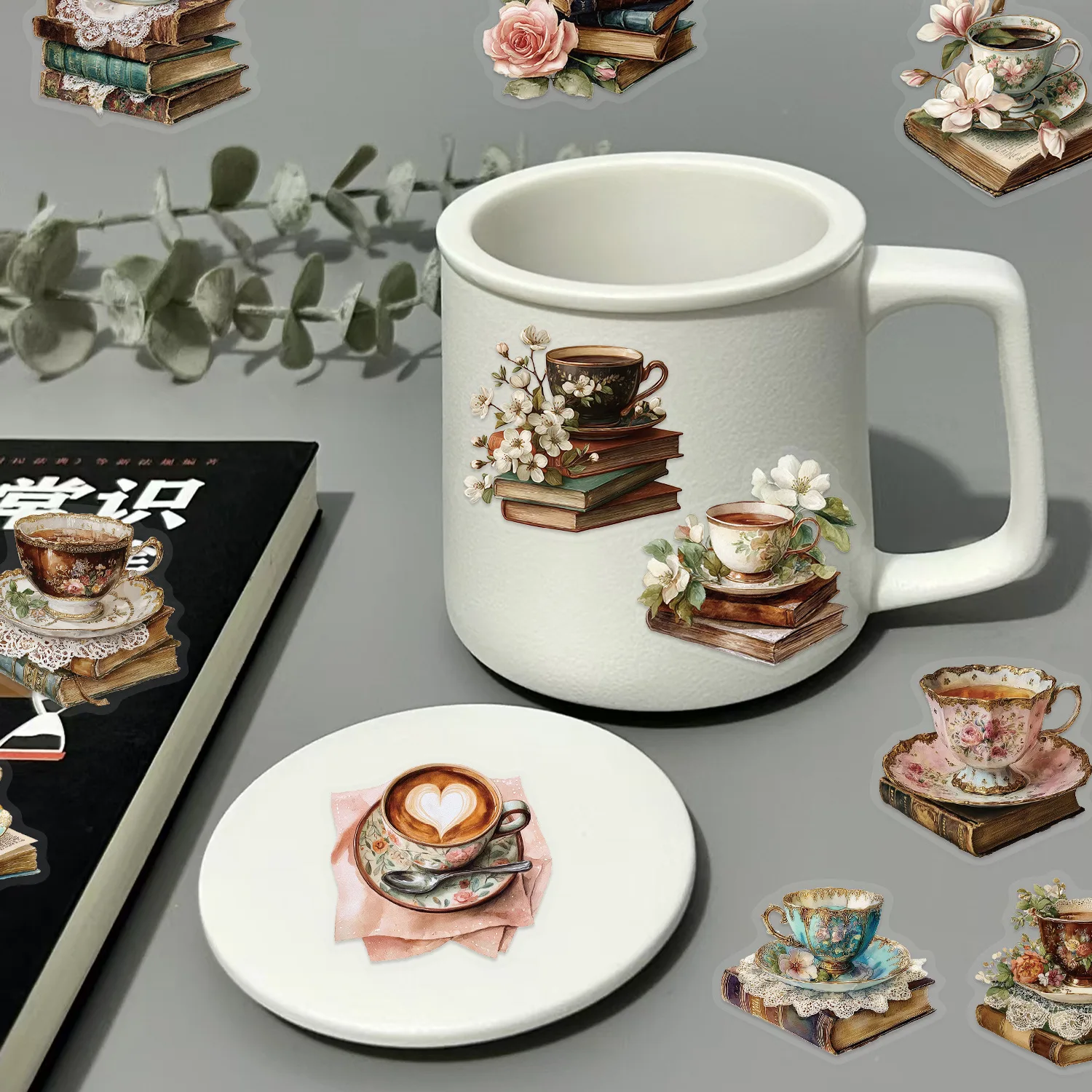 50/100PCS Cartoon Coffee Book Sticker Pack Waterproof Transparent PET Hand Account Decorative Guitar Notebook Stickers