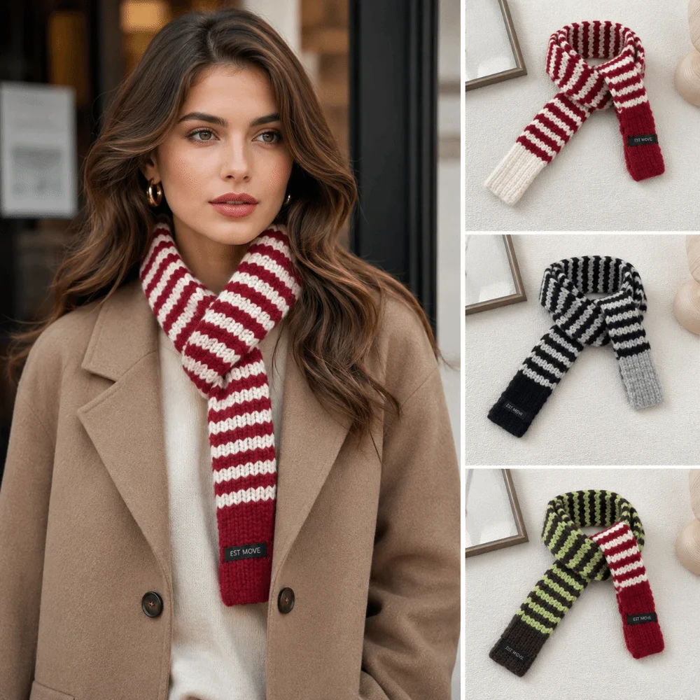New Neck Protection Knitted Long Scarf Striped Pattern Lightweight Winter Warm Scarf Neck Scarf Winter