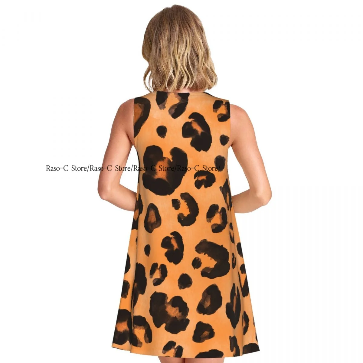 Women's Dress Summer Casual T Shirt Dresses Beach Cover up Watercolor Leopard Pattern Tank Dress
